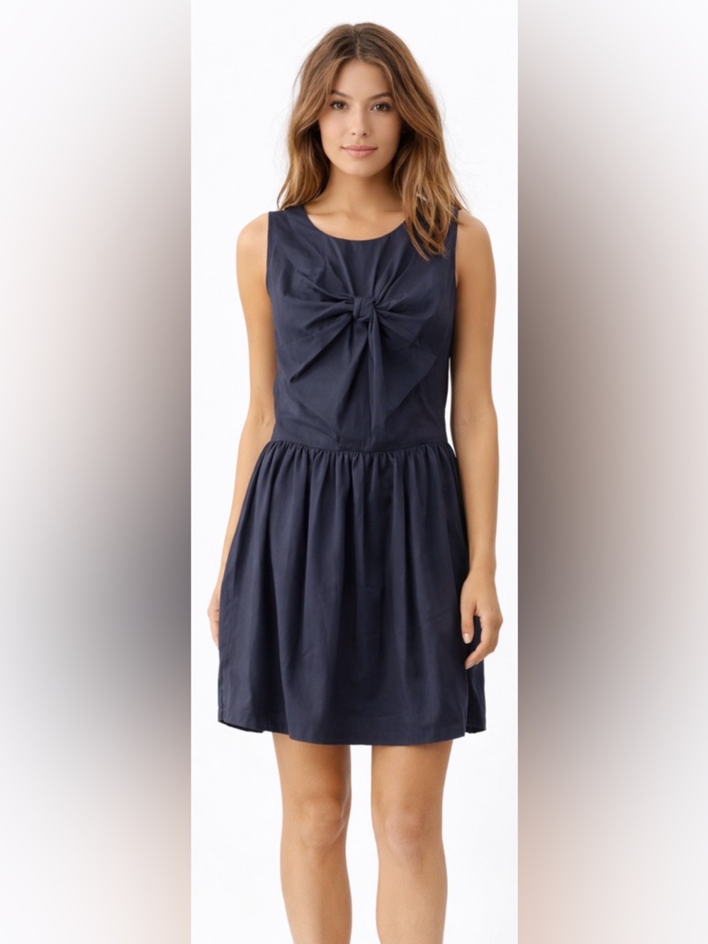 WHIT 100% Silk Bow Front Dress Navy Size 6 Back Zip Designer $685 Runway NEW